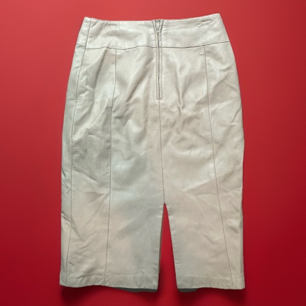 Vintage Luxury Danier Genuine Cream Leather Skirt Suit Size Large Size 12 - Picture 6 of 8